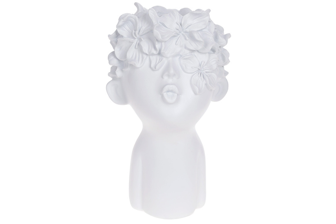 Декоративне кашпо Хлопчик у квітах, 13*11*19 см, колір — білий (457-302)