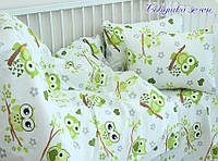 Комплект детский в кроватку ТМ TAG с простынью на резинке Совушка зелен.