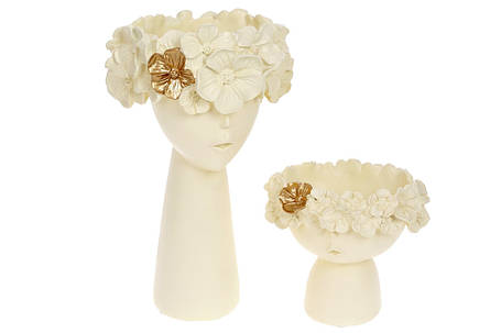 Декоративне кашпо Голова у квітах, 18.5*15*29.5 см, кремовий відтінок (457-303), фото 2