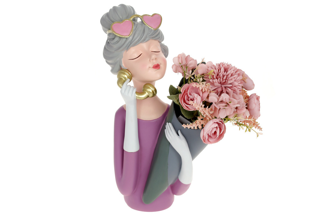 Декоративна ваза, Модниця, 13*25*38 см, колір — пурпуровий із сірим  (457-317)