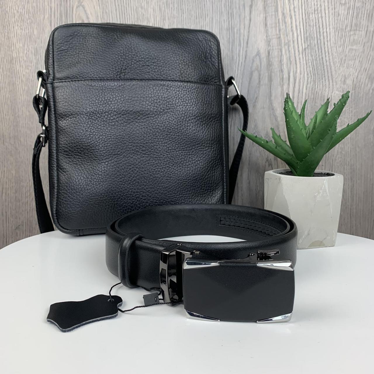 Мужская кожаная сумка барсетка + кожаный ремень + кошелек портмоне из натуральной кожи, подарочный набор 3 в 1 - фото 8 - id-p1611152916