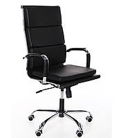 Крісло офісне чорне з підлокітниками Slim FX НB Хром Tilt Неаполь-20 висока спинка, механізм гойдання TM AMF