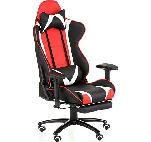 Раскладное кресло геймера с подножником ExtrеmеRacе black/red/white with footrеst черно-красно-белый кожзам - фото 2 - id-p1611275903