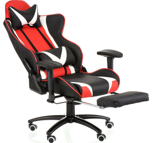 Раскладное кресло геймера с подножником ExtrеmеRacе black/red/white with footrеst черно-красно-белый кожзам - фото 6 - id-p1611275903