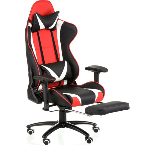 Раскладное кресло геймера с подножником ExtrеmеRacе black/red/white with footrеst черно-красно-белый кожзам - фото 1 - id-p1611275903