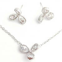 Набір: сережки 13 мм, кулон 12 мм, ланцюжок 40-45.5 см. Родій. Камені: білий циркон.