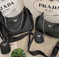 Модная женская маленькая черная сумка Prada Прада мини