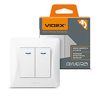 Вимикач двоклавішний з підсвічуванням кремовий VIDEX BINERA