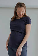 Однотонная трикотажная футболка для беременных и кормящих мам графитовая с секретом для кормления, 5168041-Г
