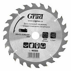 Диск пиляльний для дерева з твердосплавними напайками Ø 180×22.2 (20)×24Т, 8000об/хв GRAD (1957525)