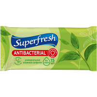 Серветки вологі Superfresh антибактеріальні зелений чай15 шт.