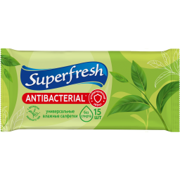Серветки вологі Superfresh антибактеріальні зелений чай15 шт.