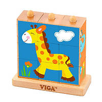 Дерев'яні кубики Viga Toys Башта зі звірятами (50834)