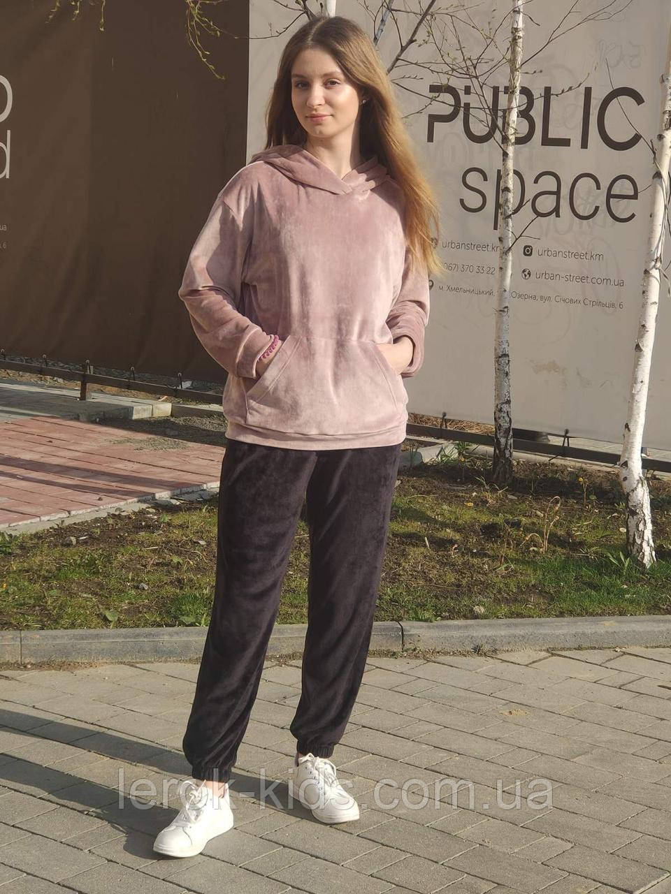 Костюм спортивний на блискавці з капюшоном для дівчаток рожево-чорний