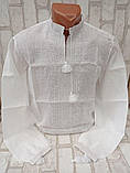 Чоловіча сорочка з вишивкою, вибілений льон, біла вишивка, 56-58 р-ри, фото 5