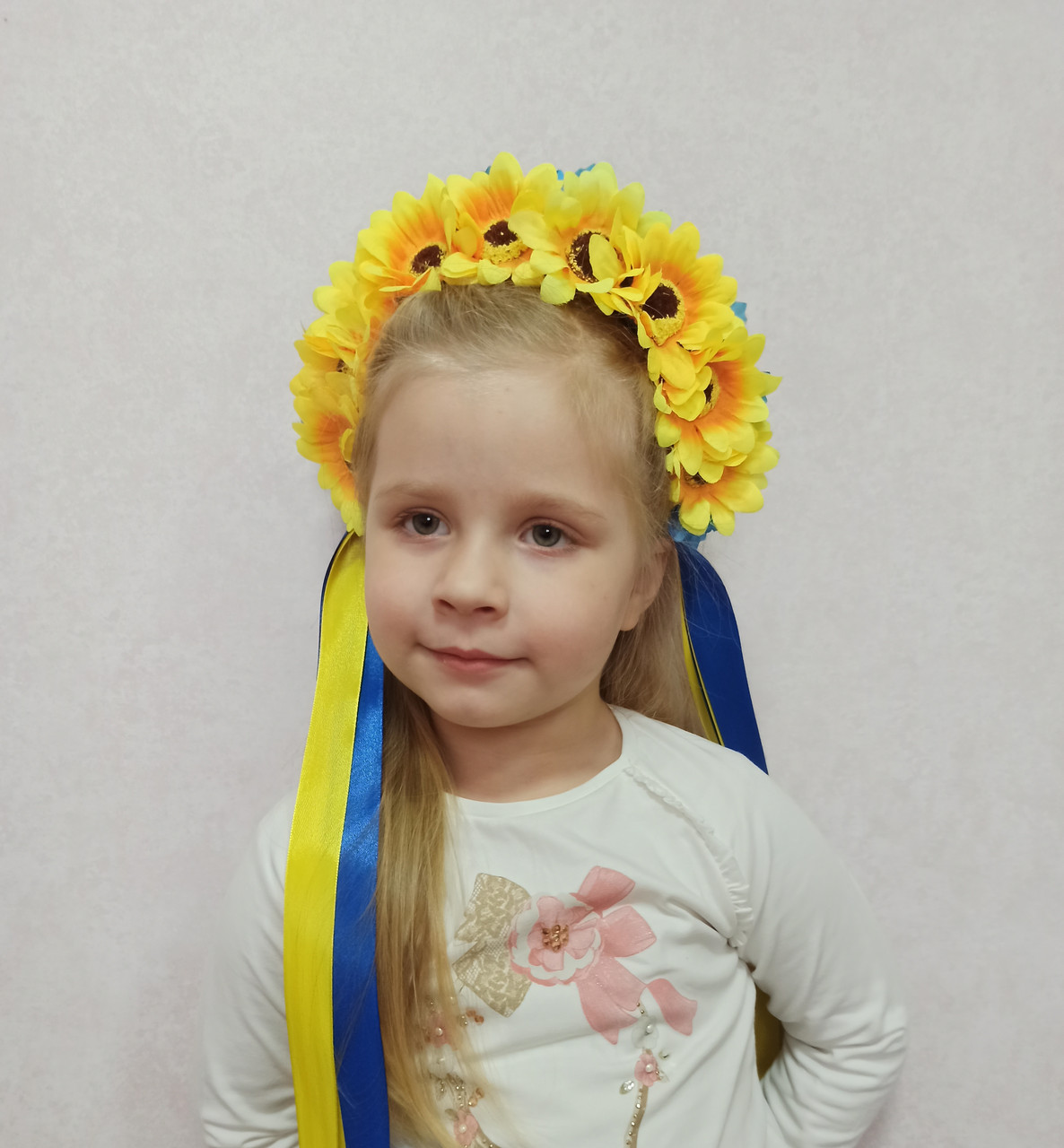 Український обруч з соняхів та волошок зі стрічками для дівчаток та дівчат