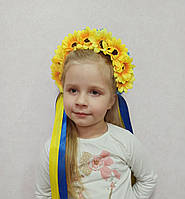 Український обруч з соняхів та волошок зі стрічками для дівчаток та дівчат