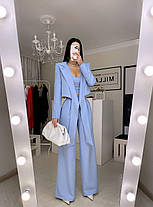 Стильний костюм трійка Шанс жіночий стильний піджак на зав'язці, топ з плетінням і штани Df5348, фото 4