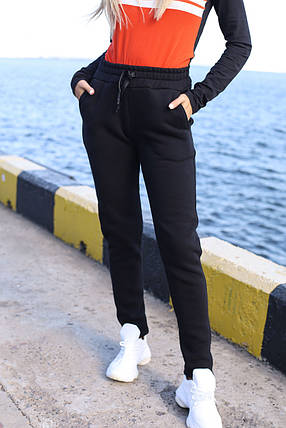 Теплі жіночі спортивні штани 907 чорні 54-56, фото 2