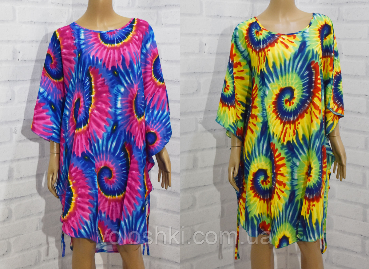 Плаття-туніка жіноче літнє з рукавом Кажан, середньої довжини, штапель, SAIMEIQI (розмір 6XL), фото 1