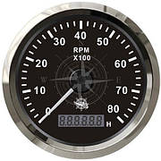 Тахометр з лічильником мотогодин судновий 8000RPM чорний/нержавіюча сталь Osculati