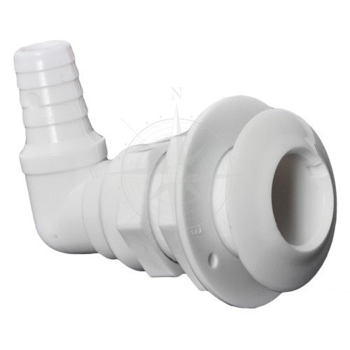 Штуцер зливний 90°, різь 33 мм, шланг 19/25 мм, поліамід, білий, Osculati.