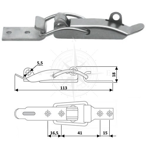 Засувка важільна для човна та катера 113 мм неіржавка сталь Osculati