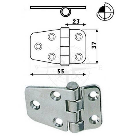 Петля відкидна 55×37 мм товщина 2 мм неіржавка сталь Osculati, фото 1