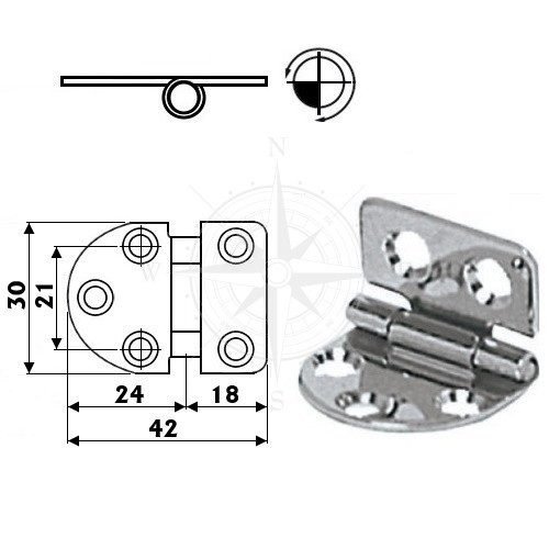 Петля судова 42×30 мм товщина 2 мм неіржавка сталь Osculati