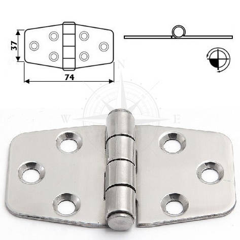 Петля судова 74×37 мм товщина 2 мм неіржавка сталь Osculati, фото 1