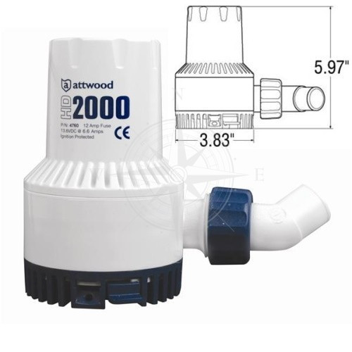 Помпа трюмна для викачування води заглибна HD-2000 12 В 2000 л/год Attwood