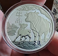 Серебряная монета Год Быка (Австралия) 1 доллар 1 унция чистейшего серебра.
