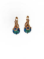 Сережки Xuping Позолота 18К з білими стразами та блакитним кристалом d-15х8мм + — купити біжутерію дешевооптом в інтернеті