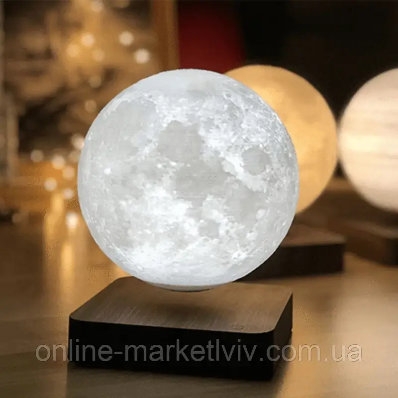 Левітуючий нічник світильник 14 см, 3D Magnetic Moon 1 / Магнітний настільний світильник Місяць, фото 1