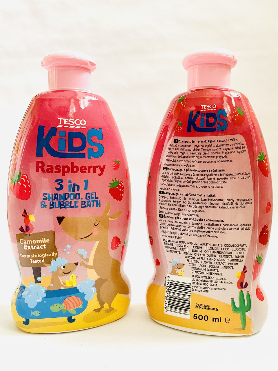 Дитячий шампунь+гель для душі+піна Tesco Kids Raspberry, 500 мл