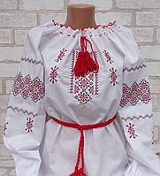 Вышиванка крестиком сорочка женская в белом цвете с красной вышивкой размеры 44, 46, 48, 50