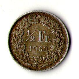Швейцарія 1 /2 франка, 1963 рік — срібло No812