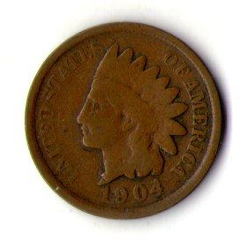США 1 цент, 1904 рік Indian Head Cent No5819-1
