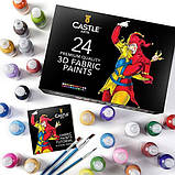 Стійка фарба для розпису по тканині CASTLE 3D Fabric Paint, 24 кольори по 29 мл. Професійна серія, фото 4