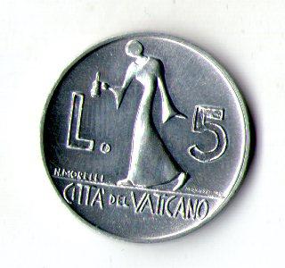 Ватикан 5 лір 1978 року Папа Павло VI No1203