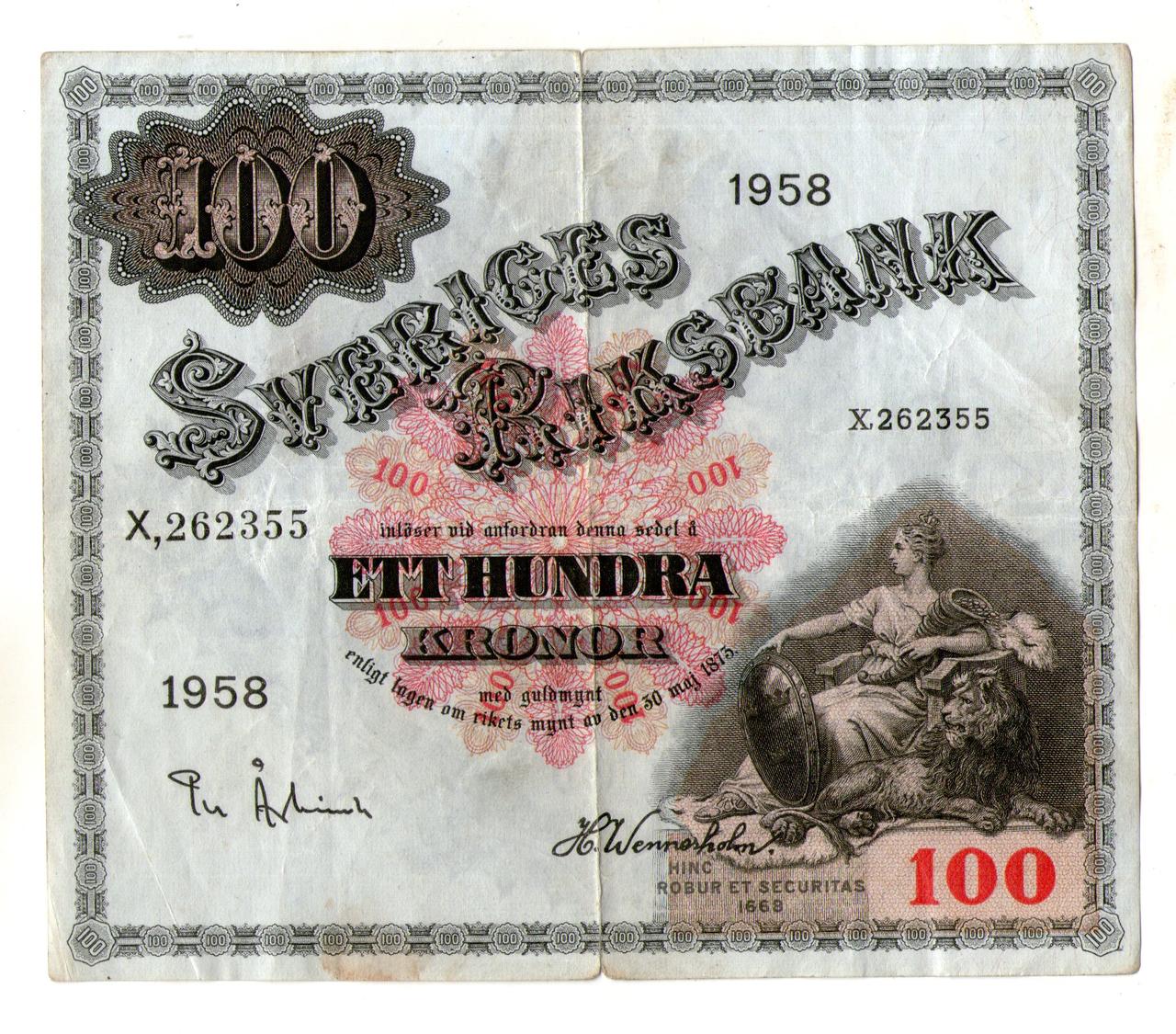 Швеція 100 крон 1958 року No322