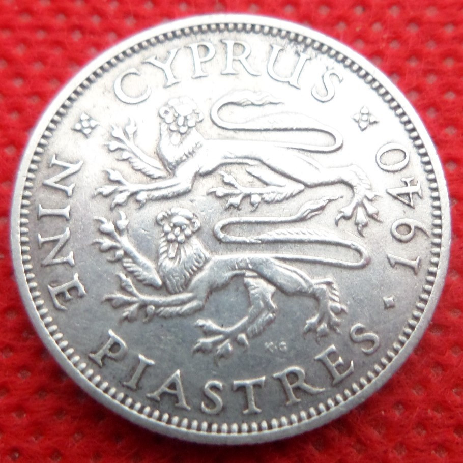 Британський Кіпр 9 піастрів,1940 Король Георг VI Себрало 0,925, 5.66g, france 23.7m No725