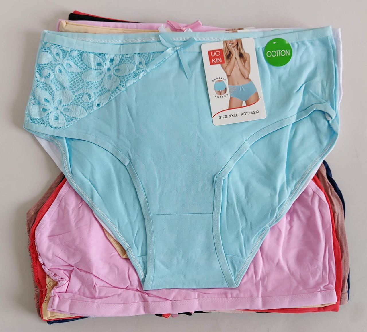 Жіночи труси «Organic Cotton» прикрашені мереживом три розміри в упаковці (12 шт), фото 1