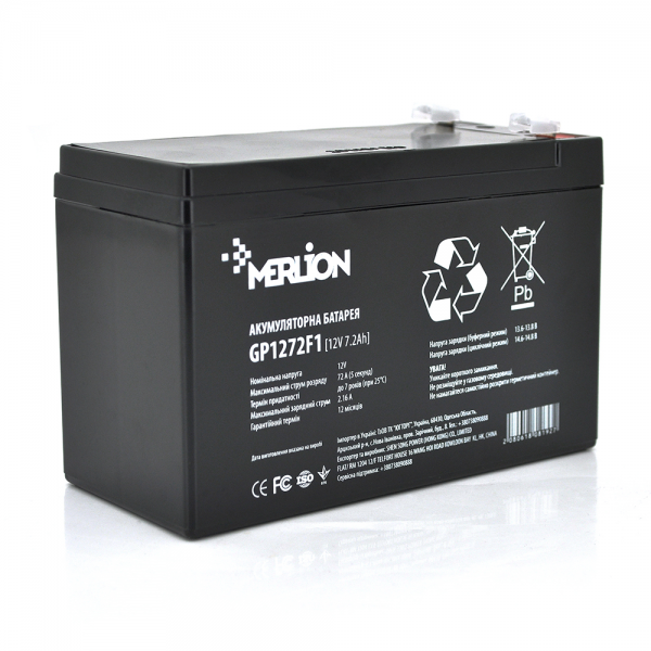 Акумуляторна батарея MERLION AGM GP1272F1 12 V 7,2 Ah ( 150 x 65 x 95 (100) ) Black Q10
