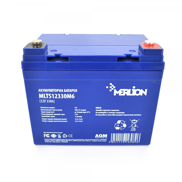 Акумуляторна батарея MERLION EURO AGM MLTS12330M6 12 V 33 Ah (195 x 130 x 155 (165)) Blue Q1