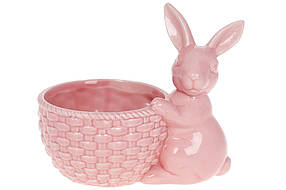 Кашпо декоративное ,,Кролик с корзиной,, 16*10.5*14см, розовый (733-390)