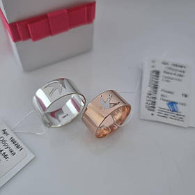 Обручачка зі срібла 925 проби покрита золотом, американка, ширина 10 мм, ластівка