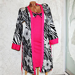 Розмір M (44). Жіночий піжамний комплект двійка, халат, нічна сорочка пеньюар,сіро-рожевий, Туреччина