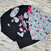 Размер XL (48-50). Женский комплект для сна, пижама двойка, кофта и штаны, маска для сна, серо-голубая, Турция