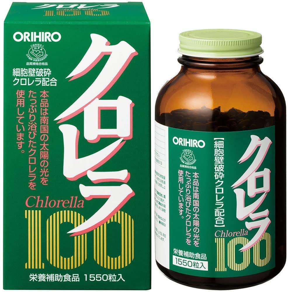 Orihiro Chlorella 100 сертифікована JHFA органічна хлорела, 200 мг 1550 таблеток, скляна банка, фото 1